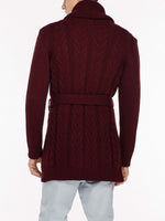 Shawl Collar Wool Blend Belted Cardigan Burgundy | D