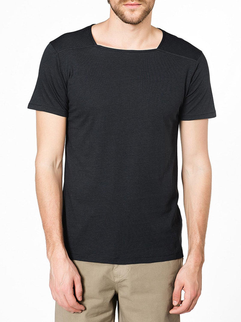 Silk Blend Box Neck T-shirt Charcoal Grey | B