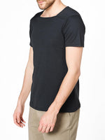 Silk Blend Box Neck T-shirt Charcoal Grey | C