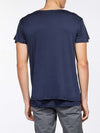 Silk Blend Double Crew Neck T-Shirt Navy Blue | D