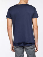 Silk Blend Double Crew Neck T-Shirt Navy Blue | D