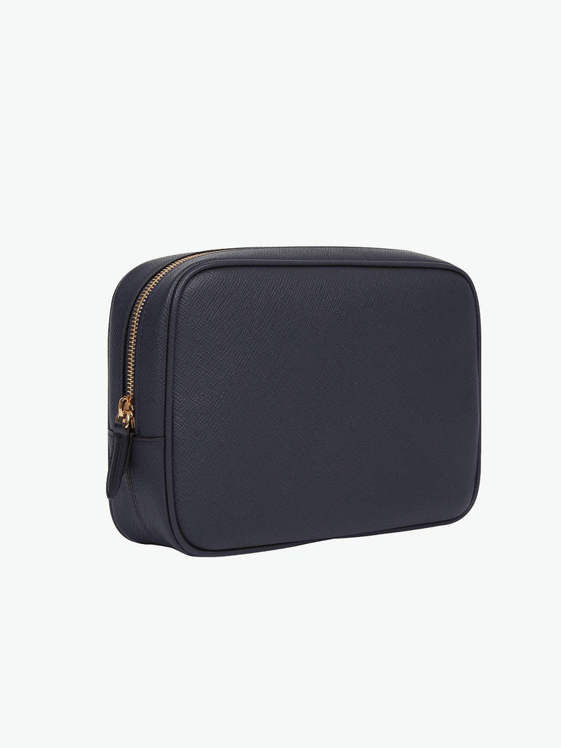 Smythson Panama Cross-Grain Leather Organiser Tech Pouch Navy