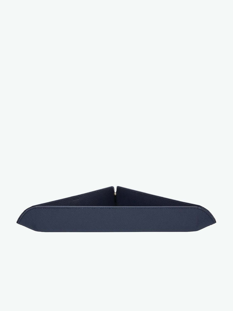 Smythson Panama Cross-Grain Leather Triangle Trinket Tray Navy | B