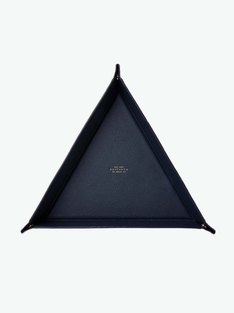 Smythson Panama Cross-Grain Leather Triangle Trinket Tray Navy | C