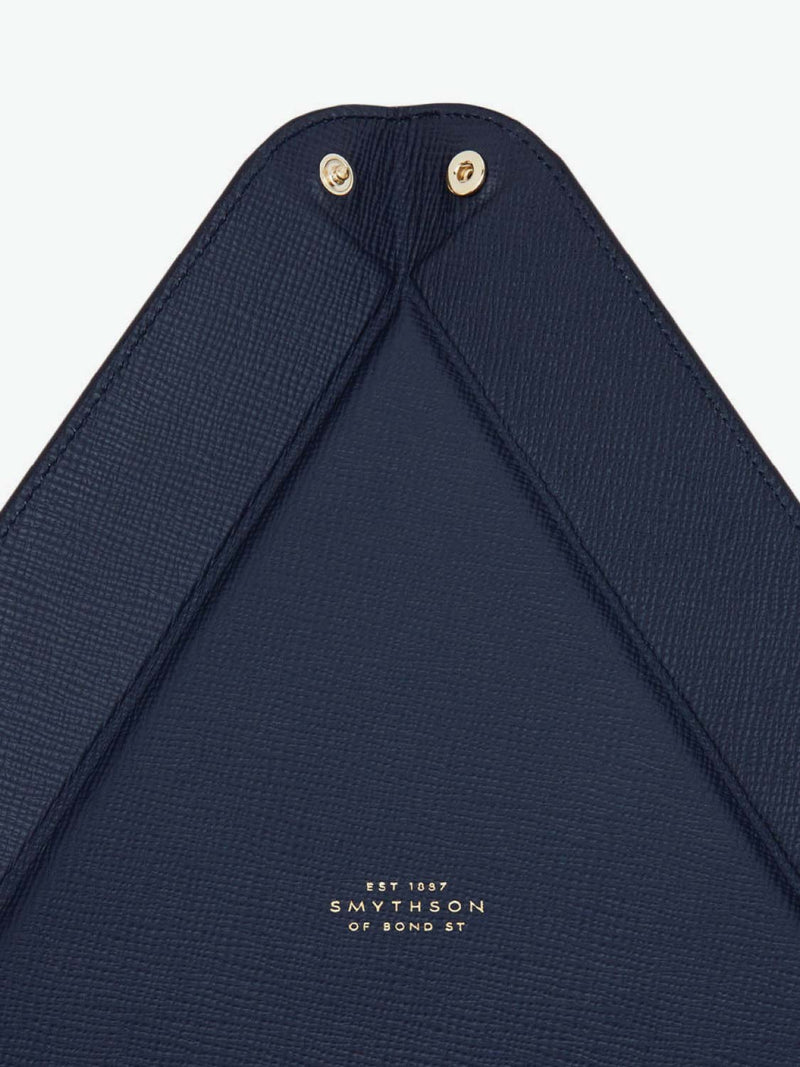 Smythson Panama Cross-Grain Leather Triangle Trinket Tray Navy | D