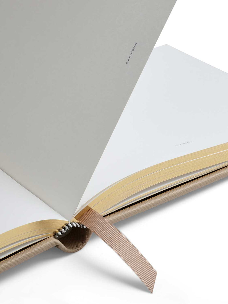 Smythson Small Visitor Book in Panama Sandstone Beige