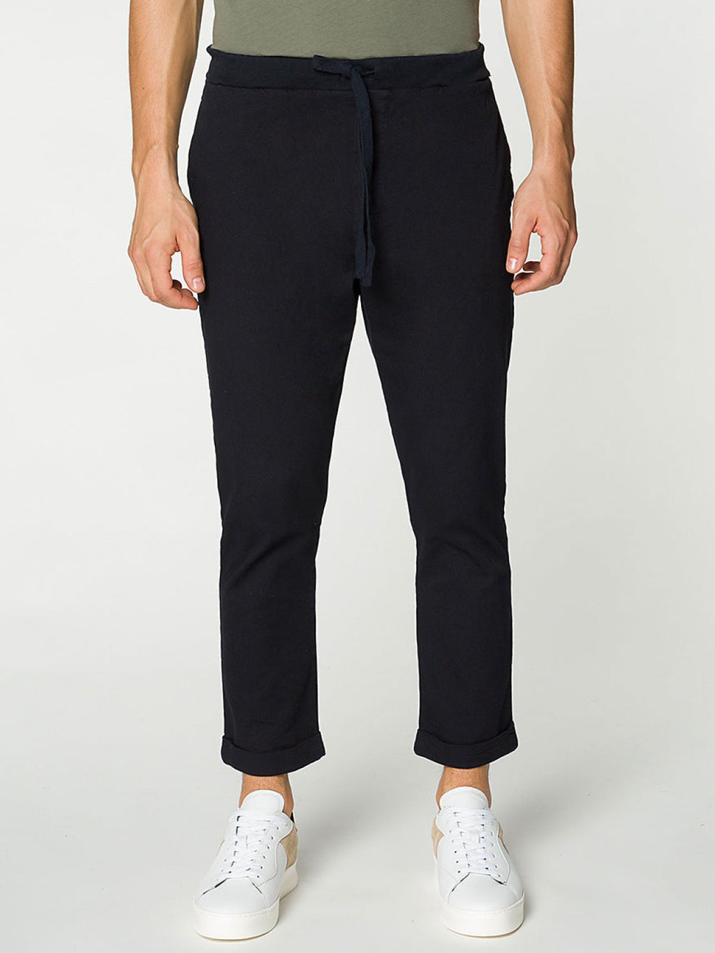 Stretch-Cotton Slim-Fit Drawstring Trousers Navy Blue