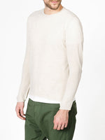 Linen Blend Crew Neck Knitted Sweater Beige | C