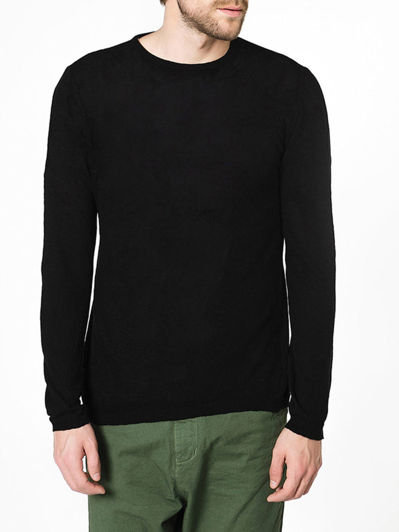Linen Blend Crew Neck Knitted Sweater Black | B