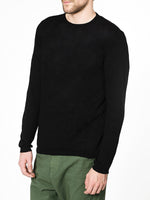Linen Blend Crew Neck Knitted Sweater Black | C