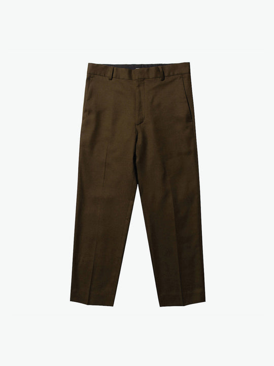 Tan Tapered Cropped Virgin Wool Blend Trousers | A
