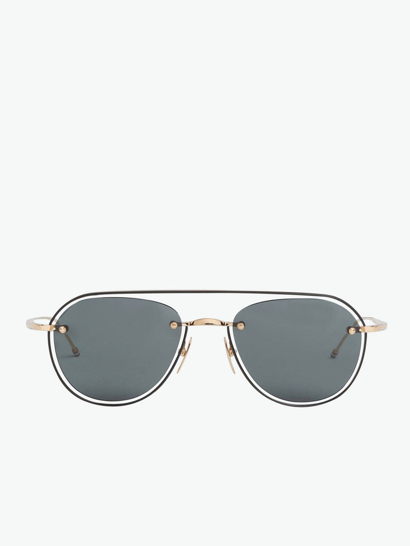 Thom Browne White Gold And Black Enamel Aviator Sunglasses | A