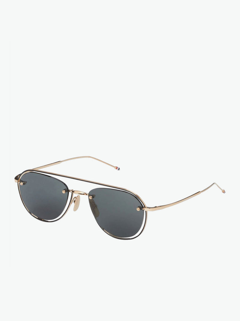 Thom Browne White Gold And Black Enamel Aviator Sunglasses | B