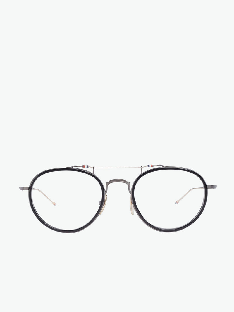 Thom Browne Black And Gold Oval Optical Glasses | A