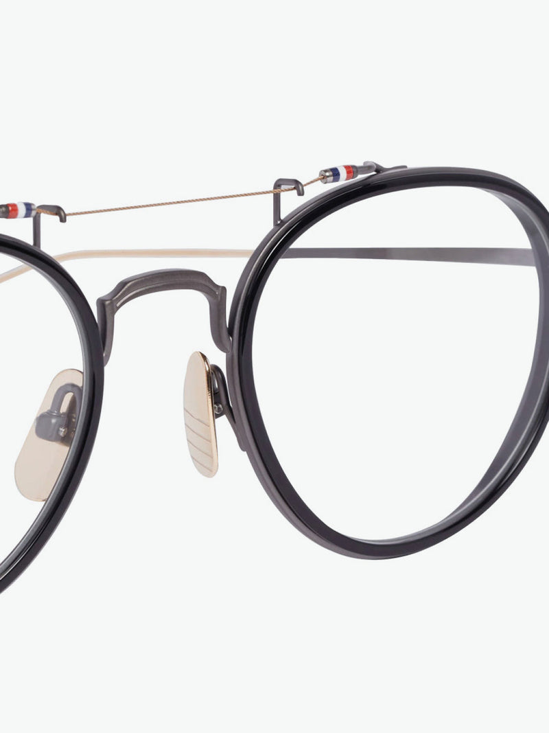Thom Browne Black And Gold Oval Optical Glasses | D
