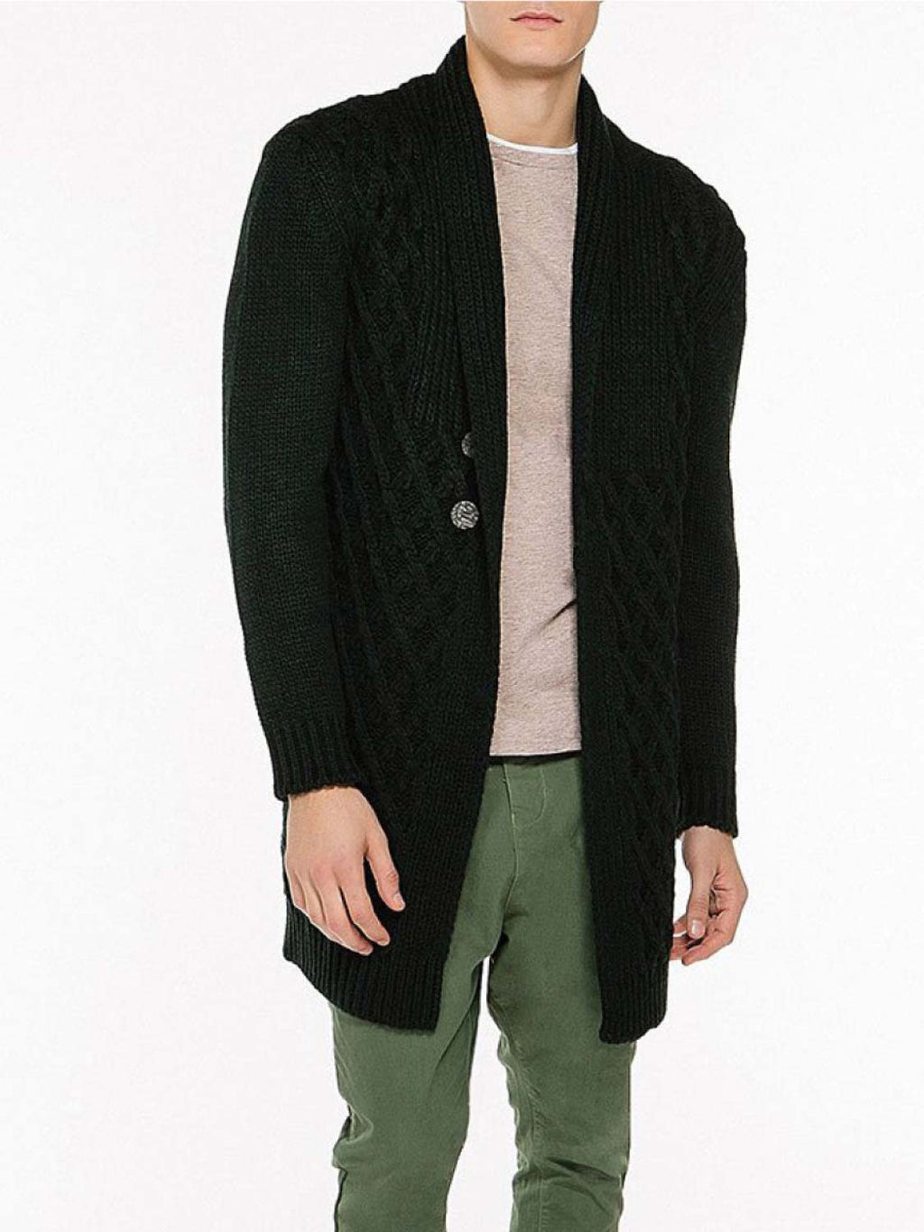 Two Button Shawl Collar Wool Blend Cardigan Forest Green | B
