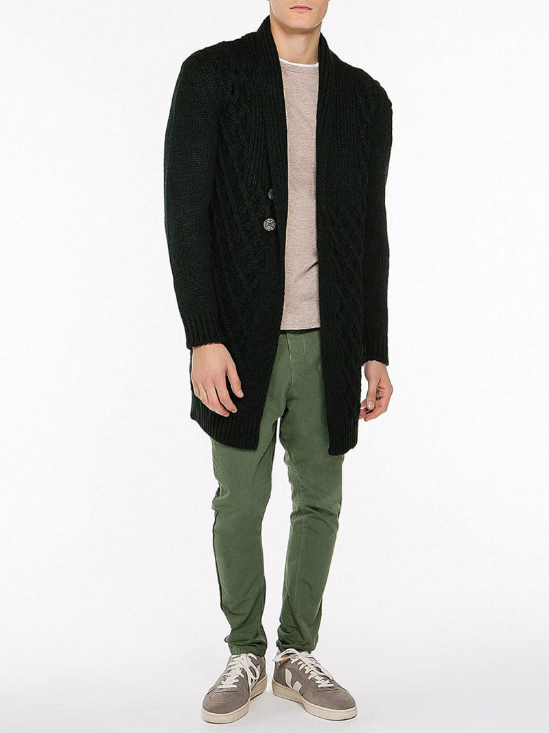 Two Button Shawl Collar Wool Blend Cardigan Forest Green | E