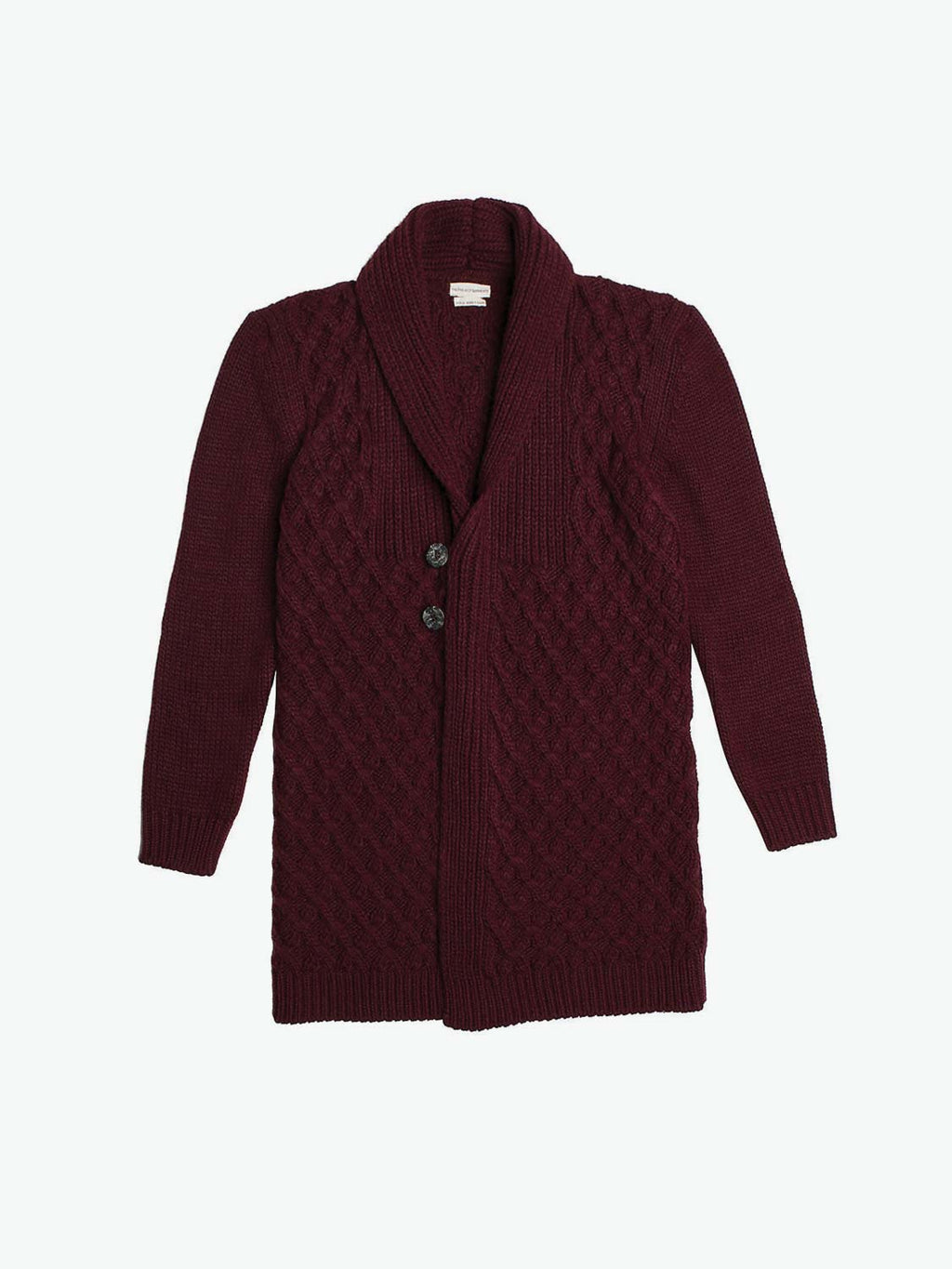 Two Button Shawl Collar Wool Blend Cardigan Burgundy | A