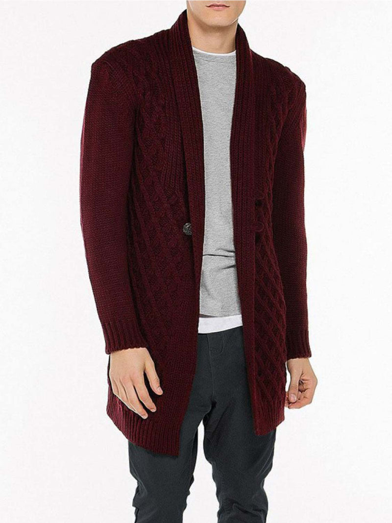 Two Button Shawl Collar Wool Blend Cardigan Burgundy | B