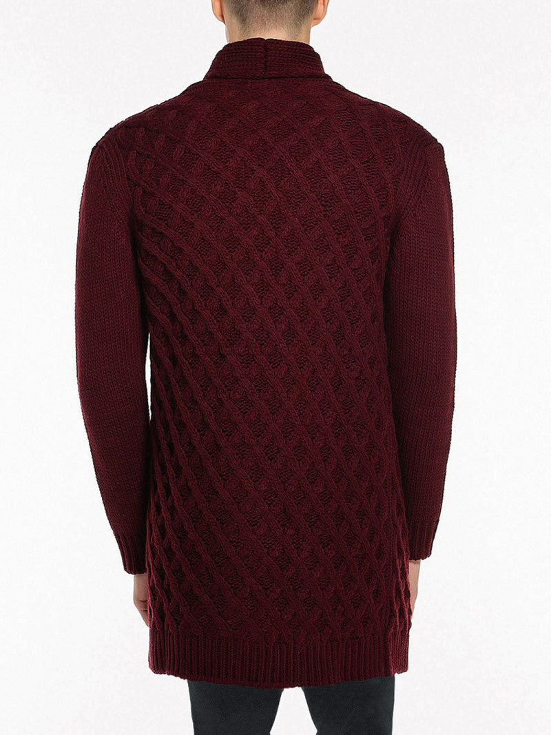 Two Button Shawl Collar Wool Blend Cardigan Burgundy | E