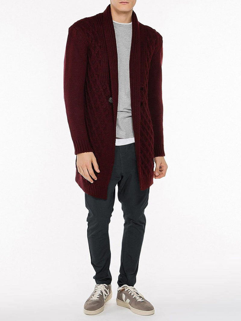 Two Button Shawl Collar Wool Blend Cardigan Burgundy | D