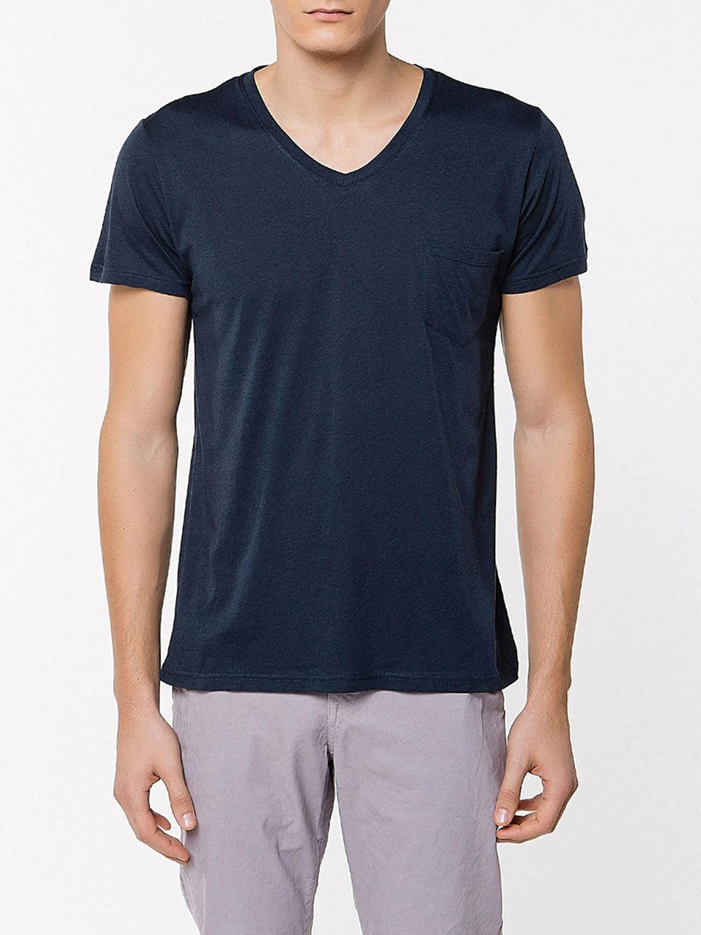 Modal Blend V-neck Pocket T-shirt Navy Blue | B