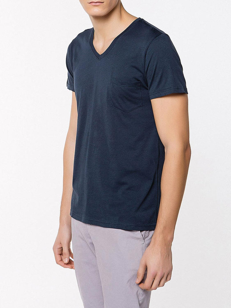 Modal Blend V-neck Pocket T-shirt Navy Blue | C
