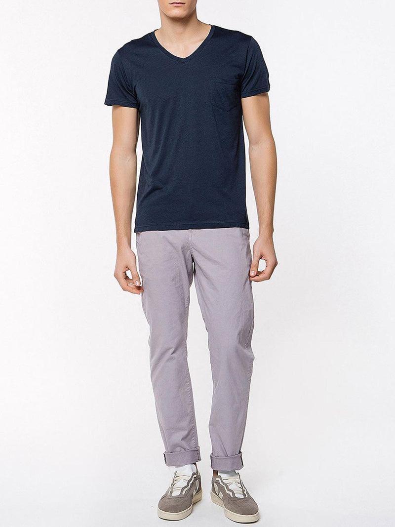 Modal Blend V-neck Pocket T-shirt Navy Blue | E