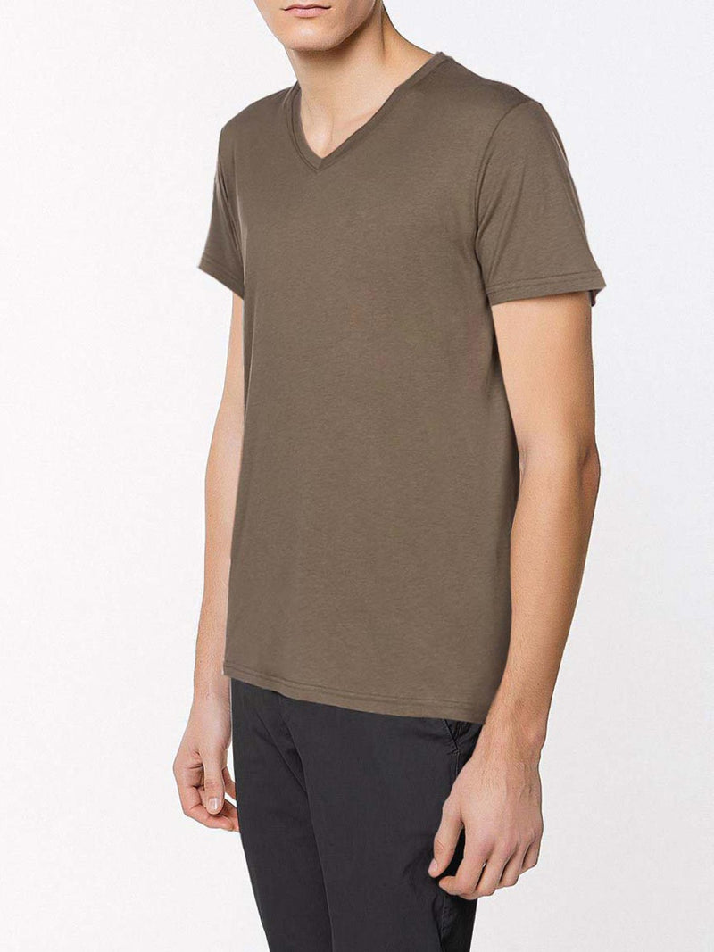 Modal Cotton Blend V-neck T-shirt Taupe | C