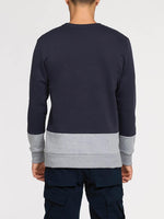 Vertical Color Block Crew Neck Sweatshirt Navy Blue | C