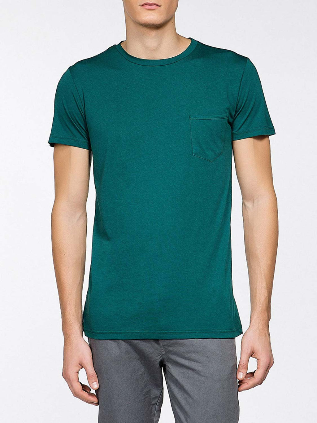 Crew Neck Modal-Blend Pocket T-shirt Myrtle Green | B