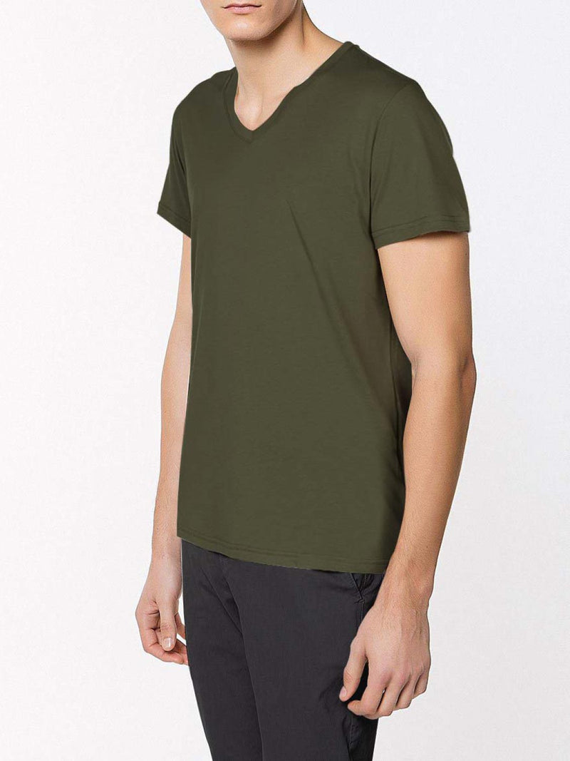 Modal Blend V-neck T-shirt Khaki | C