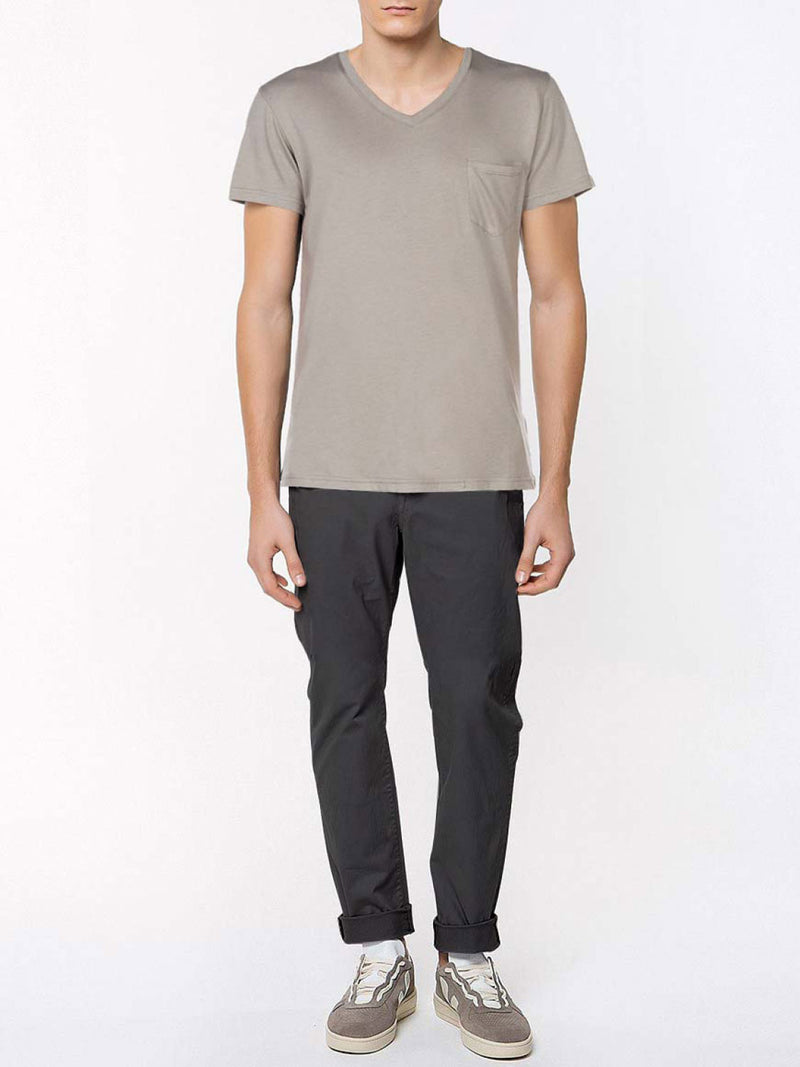 Modal Blend V-neck Pocket T-shirt Grey | E