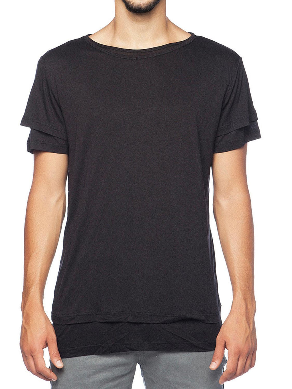 Silk Blend Double Layer Crew Neck T-shirt Black | B