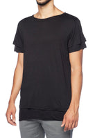 Silk Blend Double Layer Crew Neck T-shirt Black | C