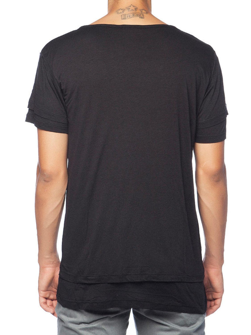 Silk Blend Double Layer Crew Neck T-shirt Black | D