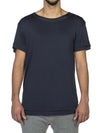Silk Blend Double Layer Crew Neck T-shirt Navy Blue | B