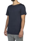 Silk Blend Double Layer Crew Neck T-shirt Navy Blue | C