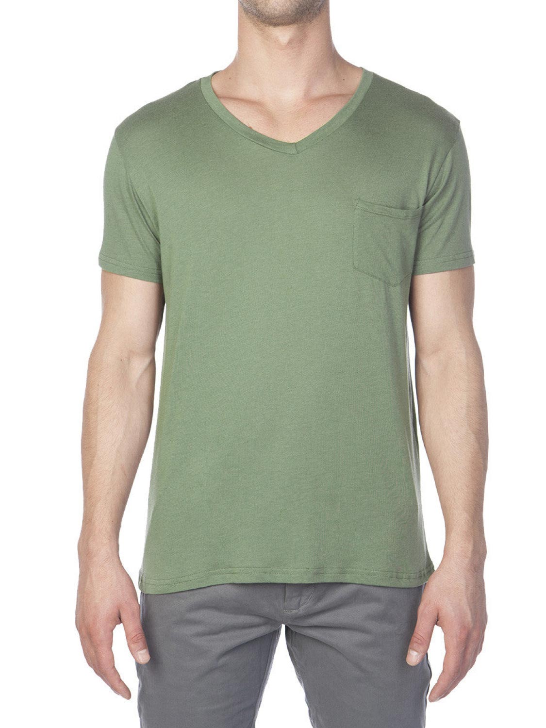 Modal Blend V neck Pocket T shirt Forest Green