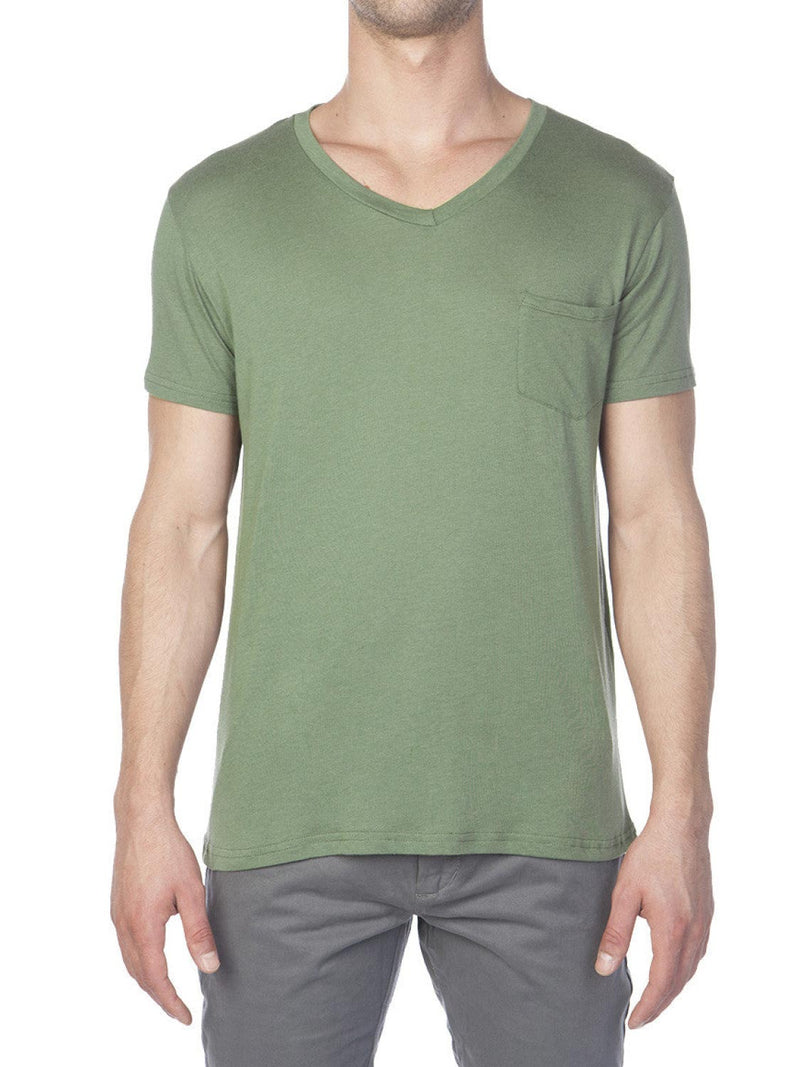 Modal Blend V-neck Pocket T-shirt Forest Green | B